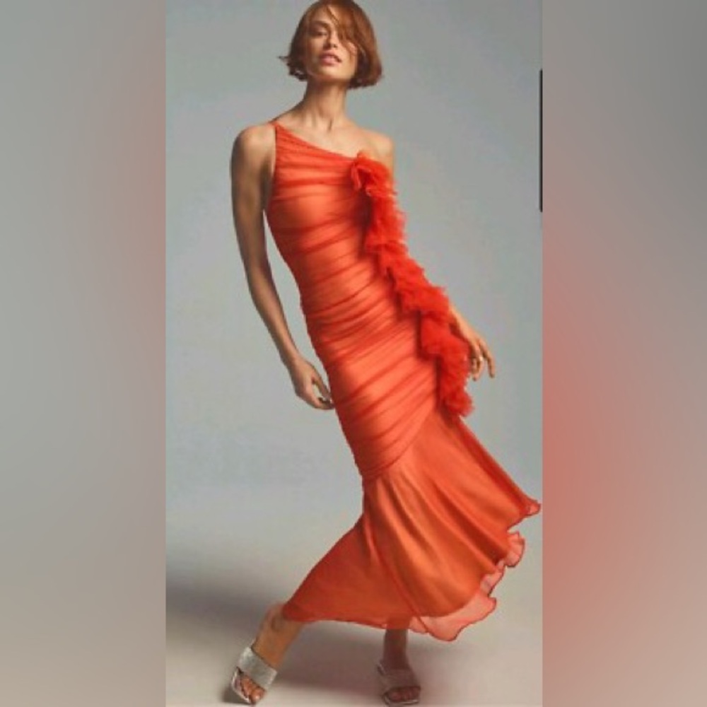 Anthropologie Vineet Bahl Ruched One-Shoulder Dress

Color: Peach  
Size: Small